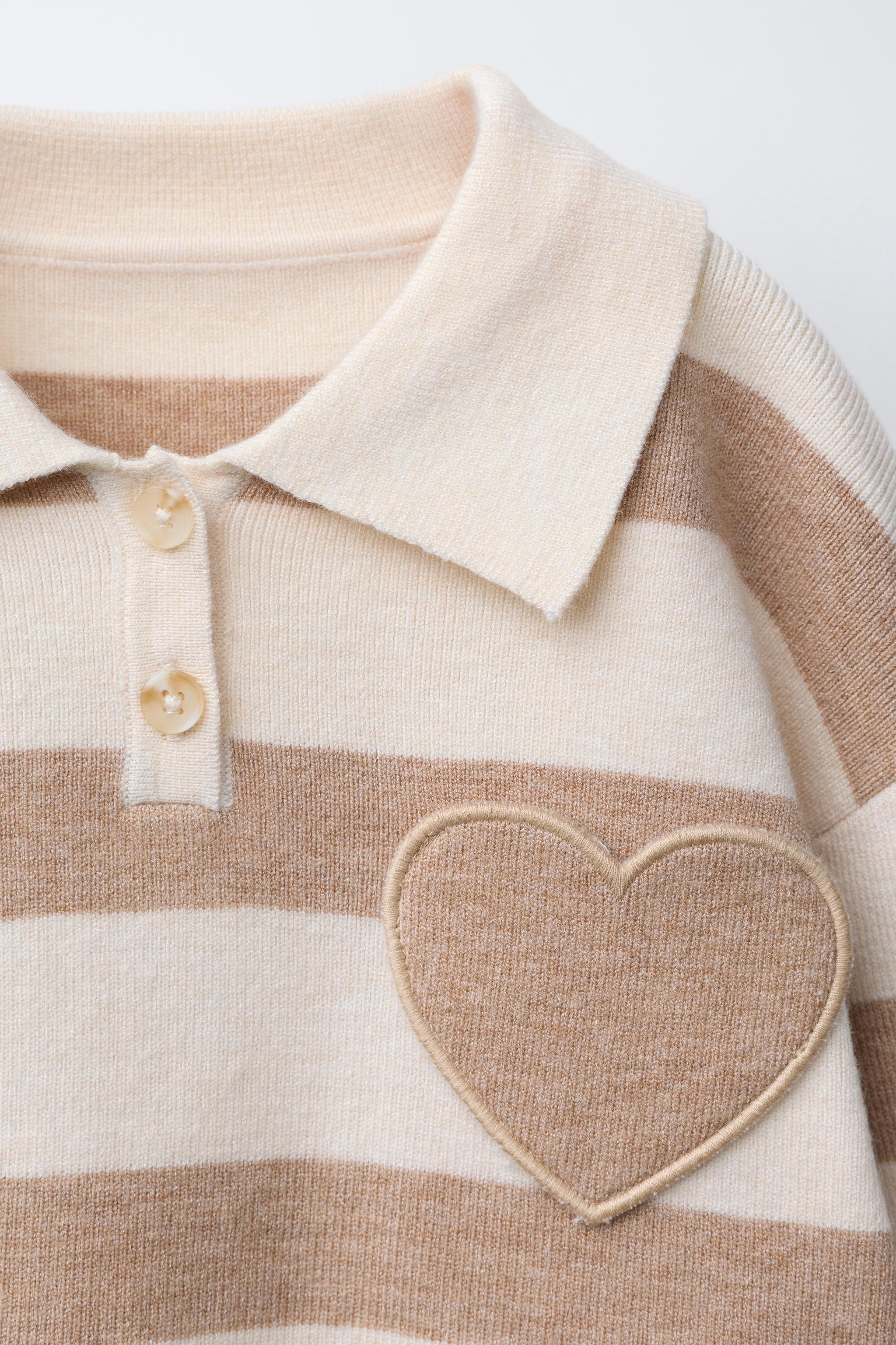 STRIPED KNIT POLO SHIRT WITH HEART POCKET